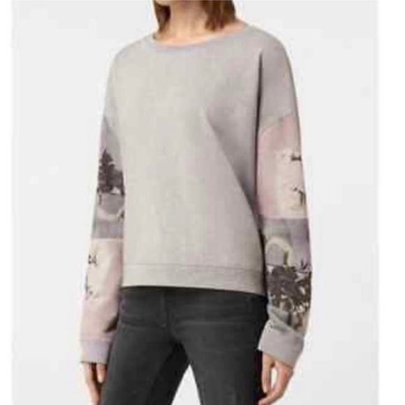 All Saints Tops - All Saints Cotton Sweatshirt Oversized Scoop neck High Low Floral Grey L